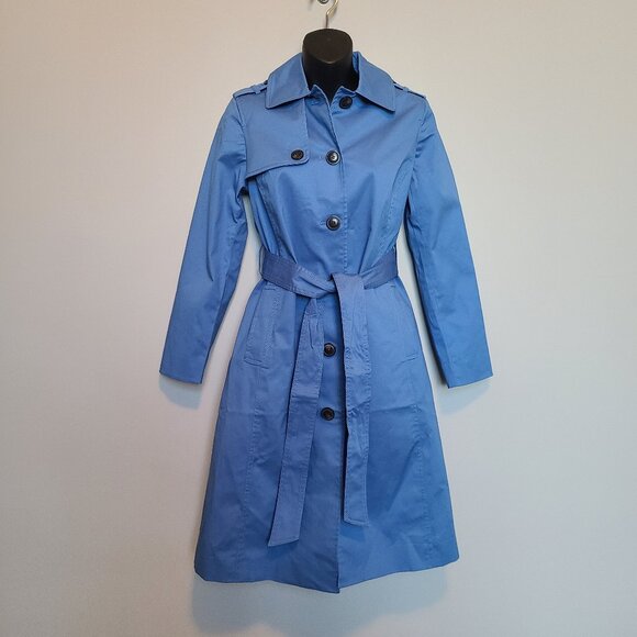NEW Talbots Blue Trench Coat Petite P Belted - Picture 1 of 6
